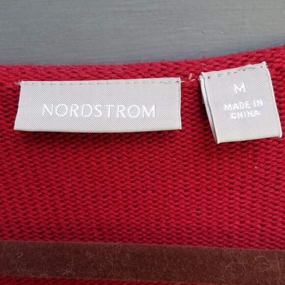 Nordstrom Red/White Beaded Snowflake Cardigan Sweater - Picture 2 of 7